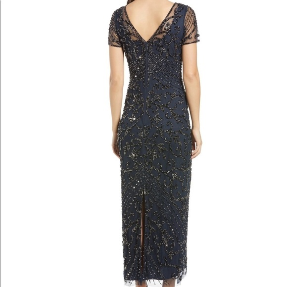 Pisarro Nights Beaded Mesh Column Gown Dark Navy 6 NWOT - Picture 2 of 16